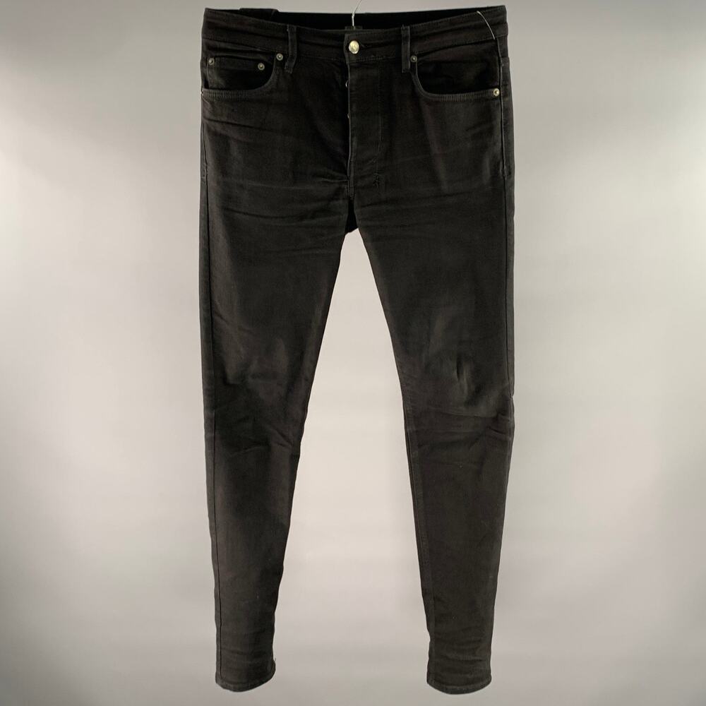 KSUBI Size 32 Black Washed Embroidered Cotton Slim Fit Jeans